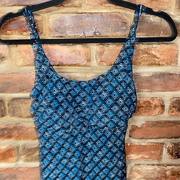 Coastal Blue Black Blue Printed Swim Bathing Suit Tankini Dress Size Small - Picture 2 of 6
